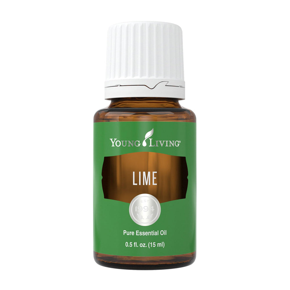Young Living Lime essential oil bottle with pour ready for diffusion.