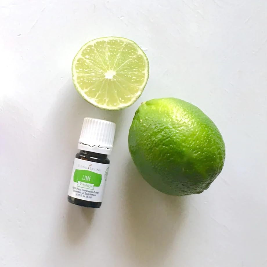 Young Living Lime Vitality bottle top view emphasizes compact culinary aid.