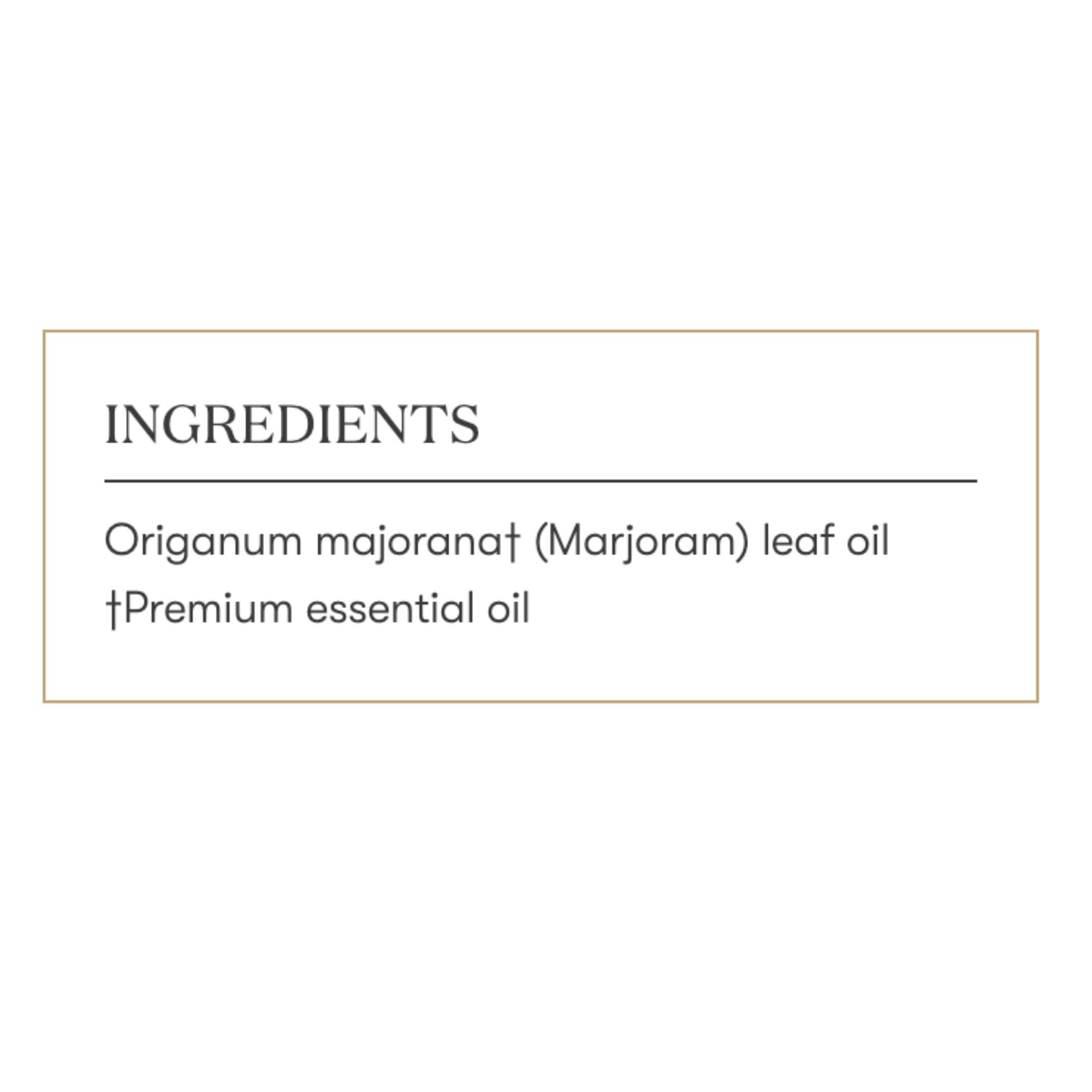 Massage-ready marjoram oil bottle for gentle muscle comfort