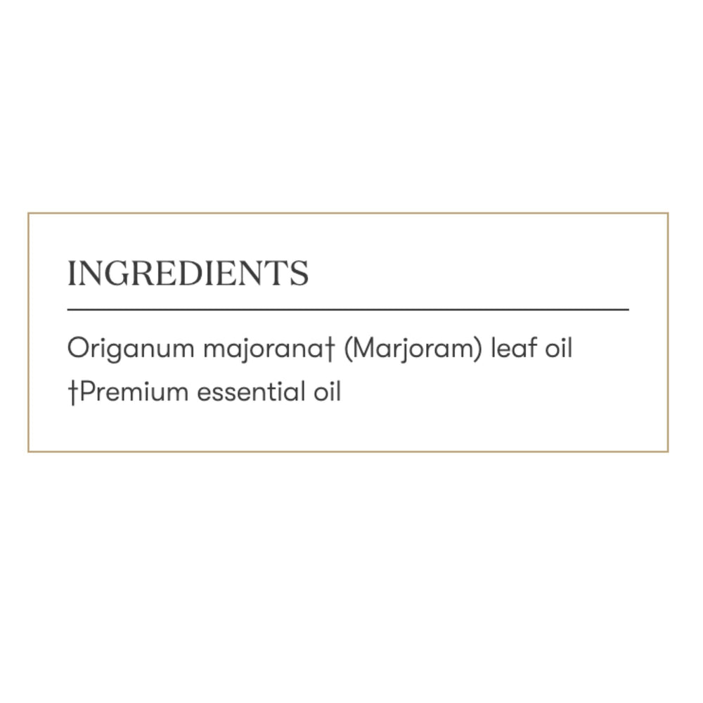 Massage-ready marjoram oil bottle for gentle muscle comfort