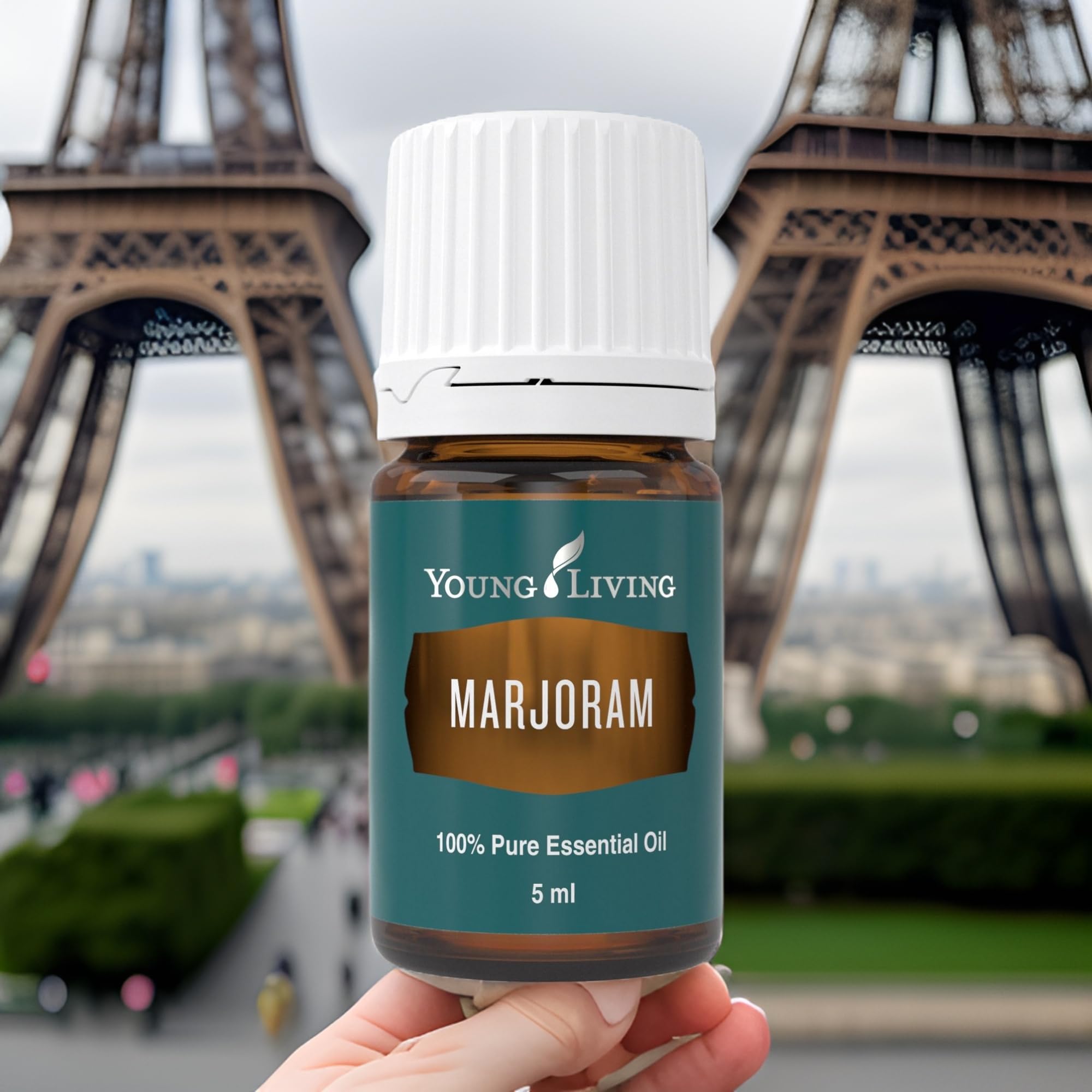 Young Living Marjoram oil in a wooden diffuser creating calm space