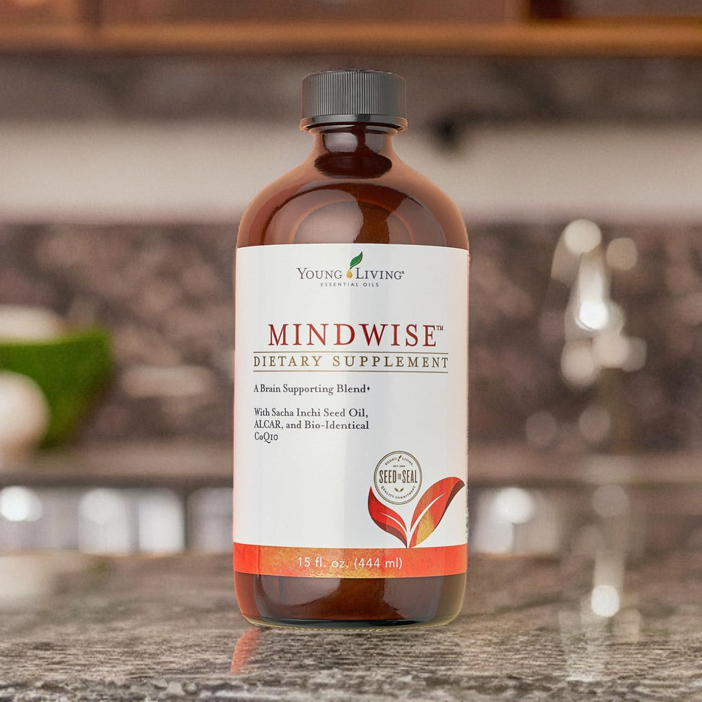 Young Living MindWise bottle shown with vitamin D3 and CoQ10.