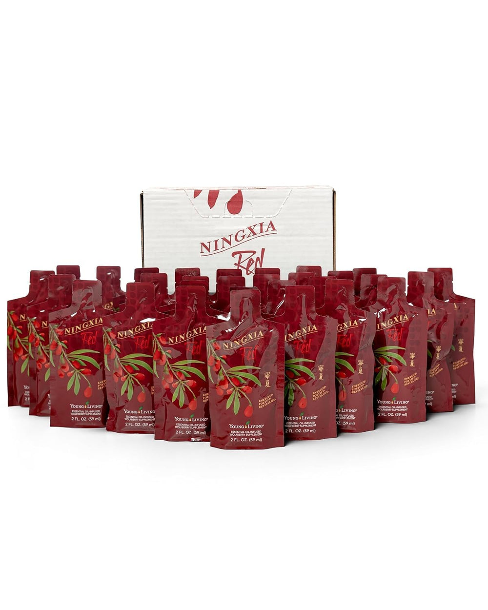 Young Living Ningxia Red 2oz single packet for convenient daily vitality on the go.