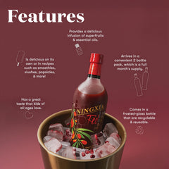 Young Living NingXia Red blueberry and pomegranate blend close view.