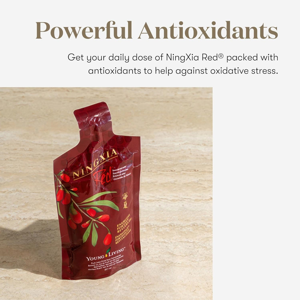 Young Living Ningxia Red fruit flavor serving delivers refreshing taste for a quick energy lift.