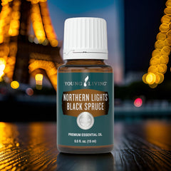 Young Living Northern Lights Black Spruce hair care for shine and vitality.