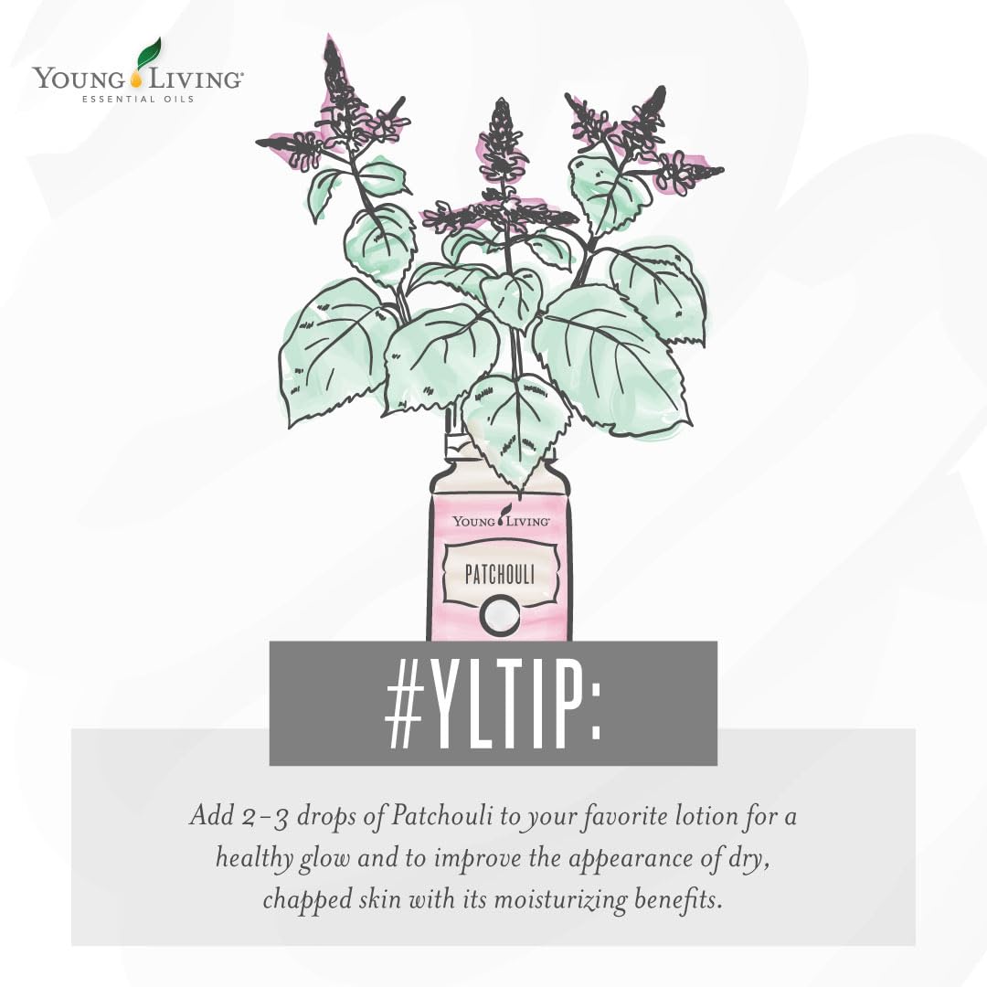 Young Living Patchouli essential oil dropper bottle for easy, precise application.
