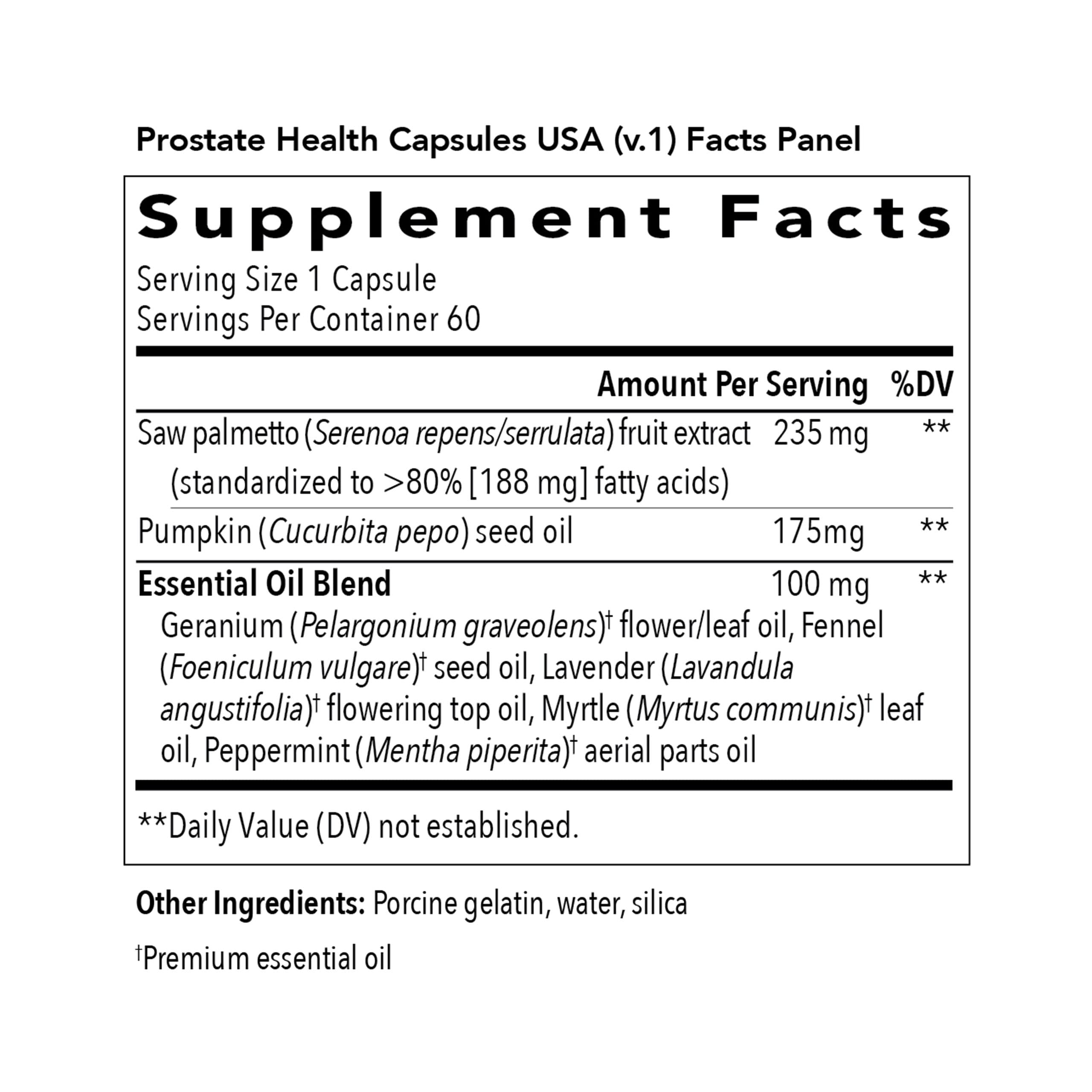 Young Living Prostate Health Softgels label showing 60 softgels.