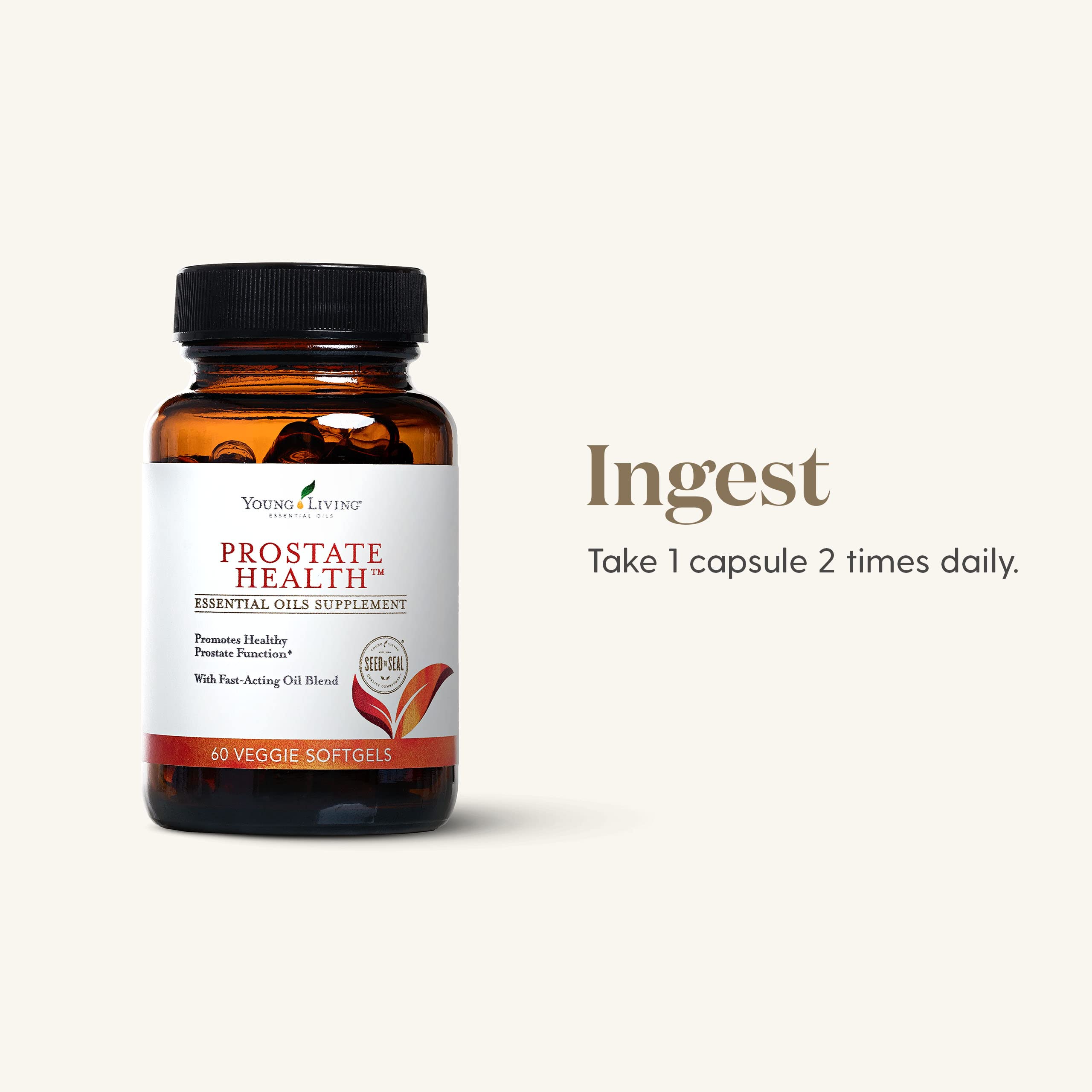 Pouring Young Living Prostate Health Softgels for easy daily intake.
