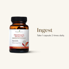 Pouring Young Living Prostate Health Softgels for easy daily intake.