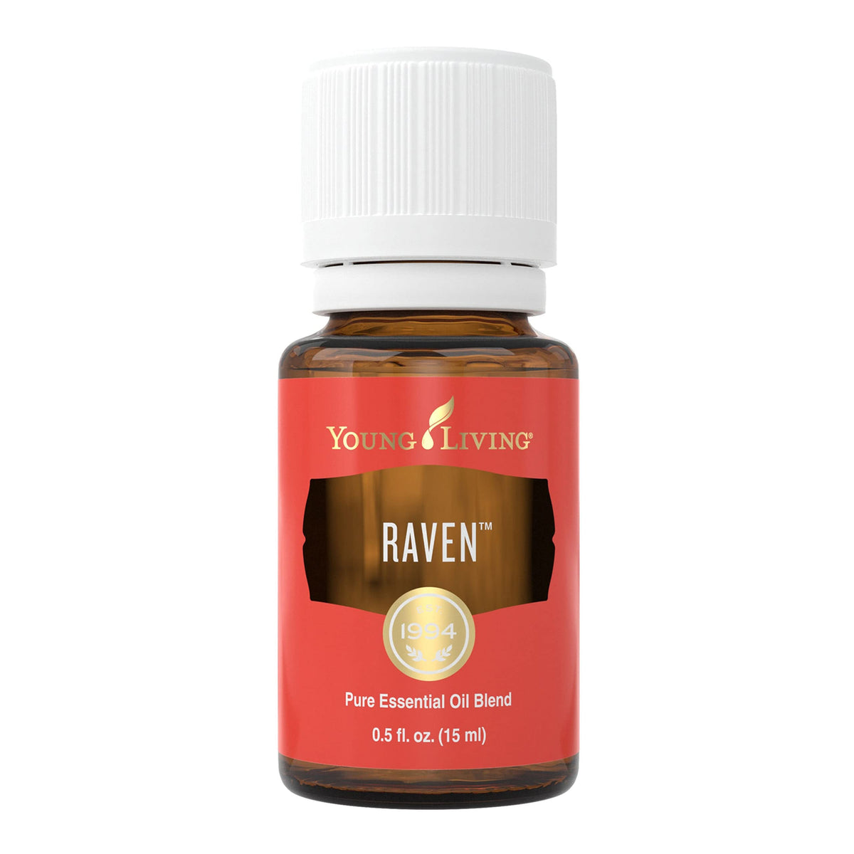 Young Living Raven bottle close-up for refreshing aromatherapy.