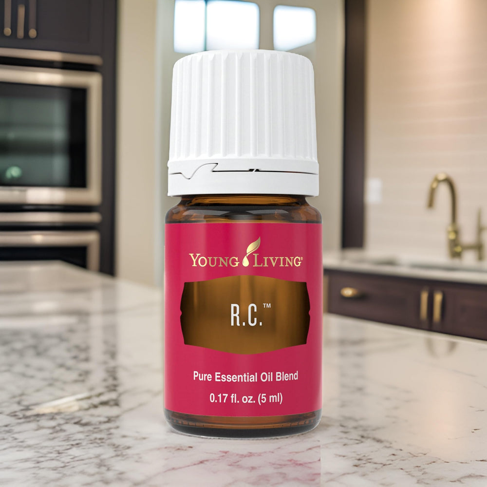 Young Living RC on wood surface showcasing natural fragrance.