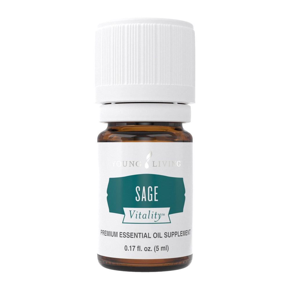 Young Living Sage Vitality 5ml bottle close-up, showcasing premium aroma for rituals and cooking.