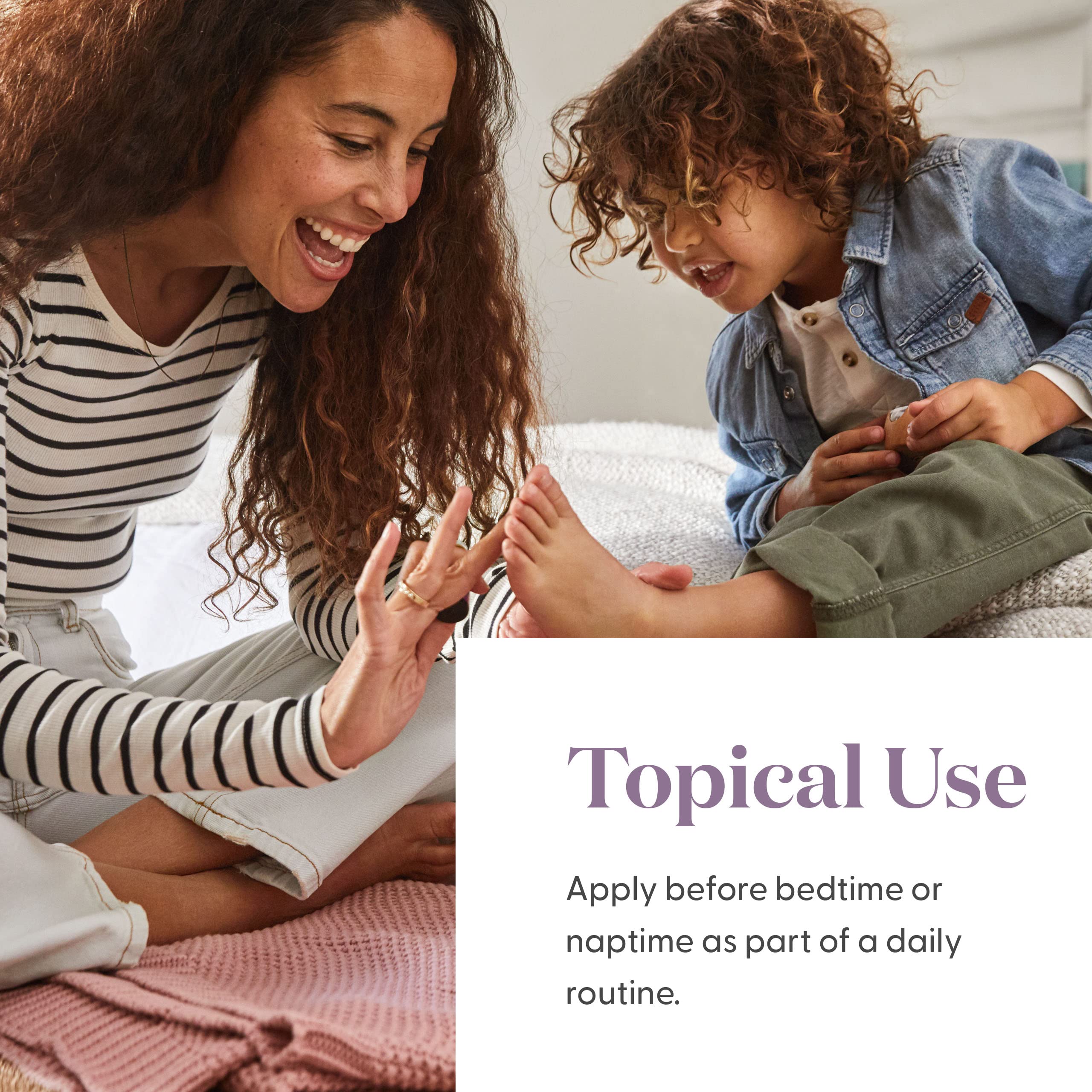 Topical SleepyIze application on a child’s chest for calm.