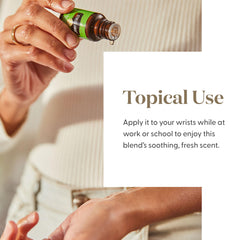 Label detail of Young Living Stress Away bottle emphasizing purity and authenticity.