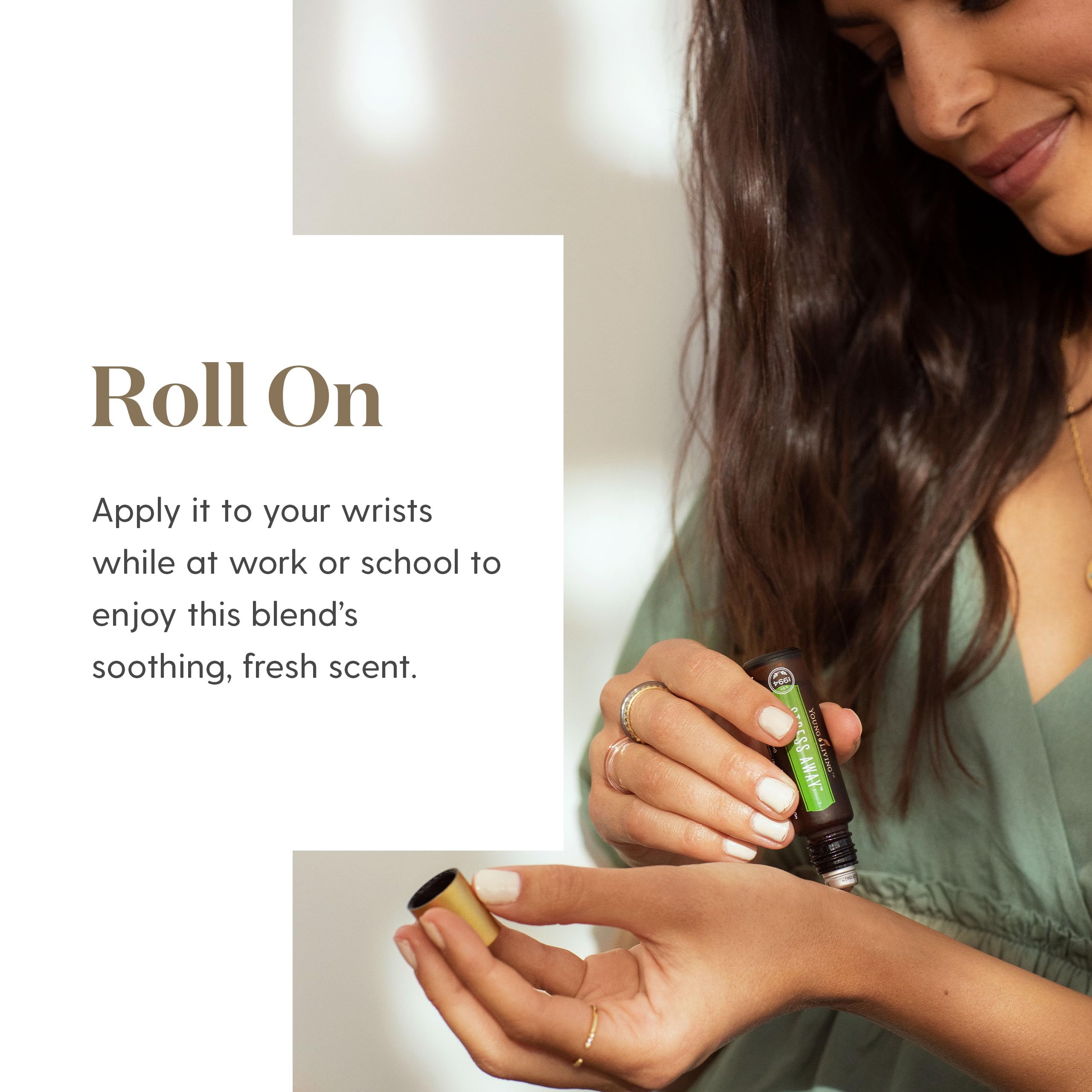 Young Living Stress Away Roll-On resting on a nightstand for evening unwind.