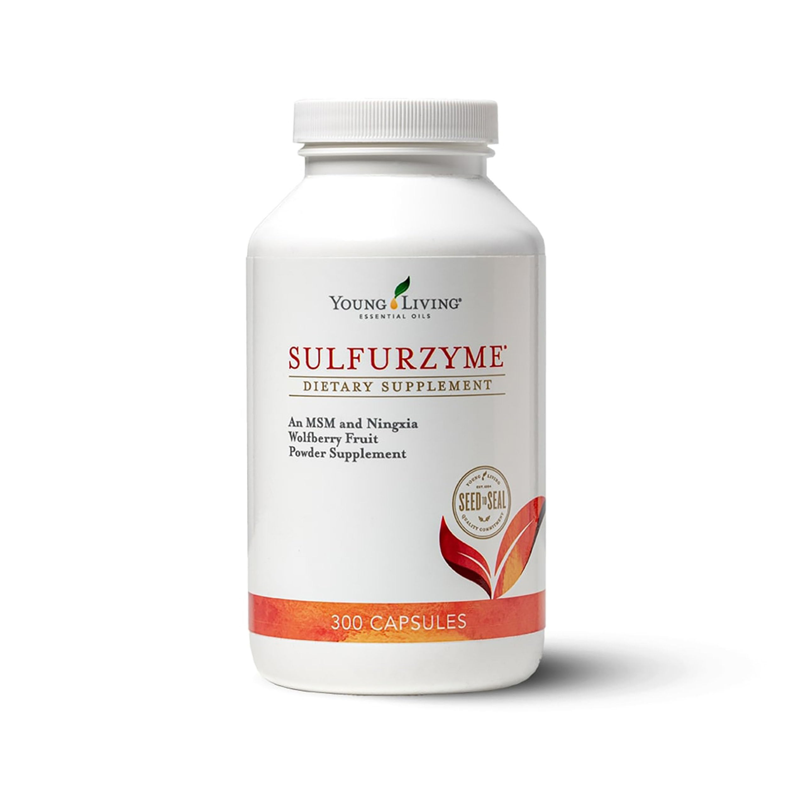 Young Living Sulfurzyme bottle front with capsules for joint support.