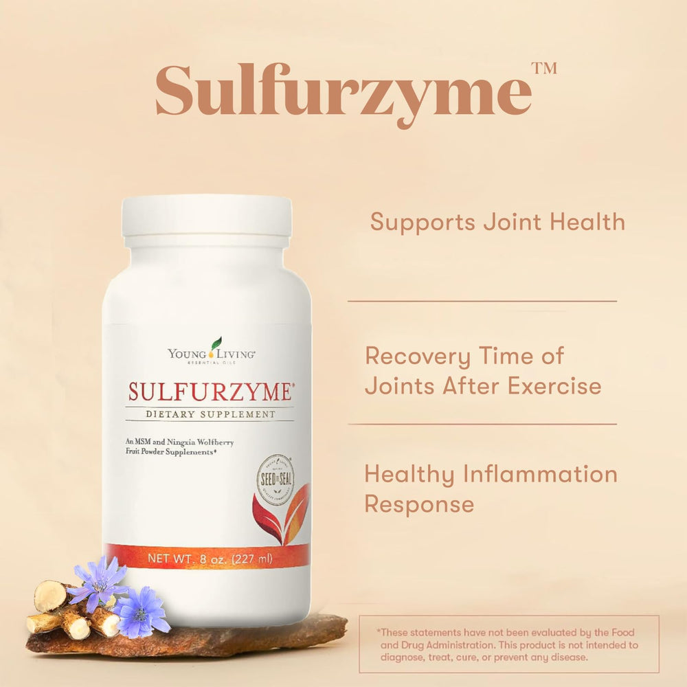 Young Living Sulfurzyme Powder pouring into glass demonstrates easy daily intake