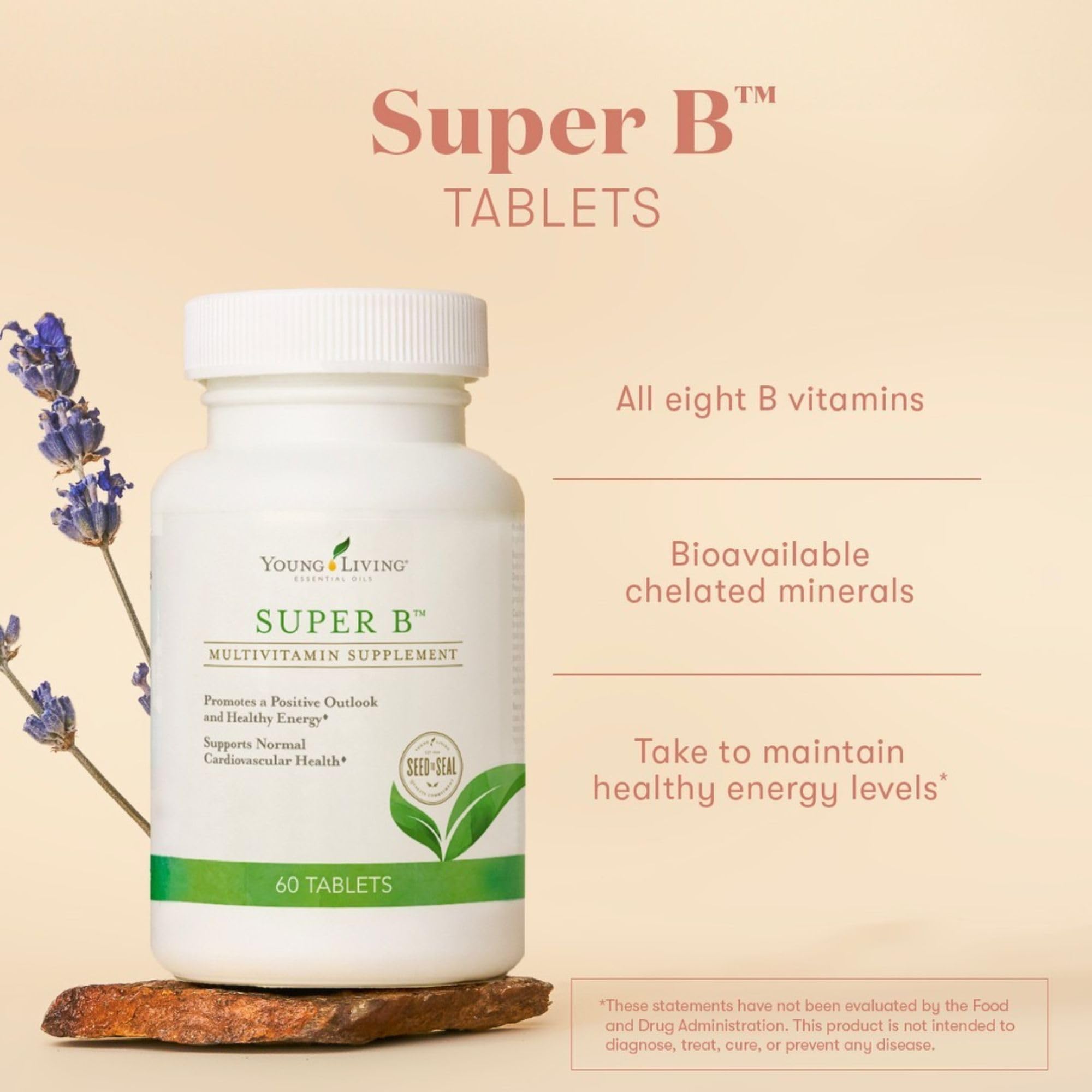 Young Living Super B capsules arranged for daily energy and mood support.