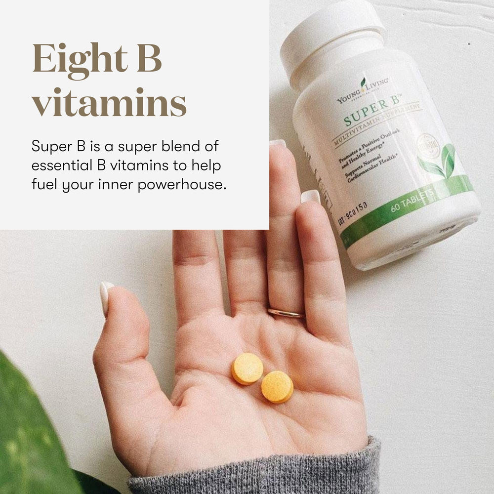 Young Living Super B with nutmeg essential oil enhances blended nutrients.
