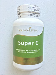 Young Living Super C Tablets bottle close-up, suggesting daily vitamin C for overall wellness.