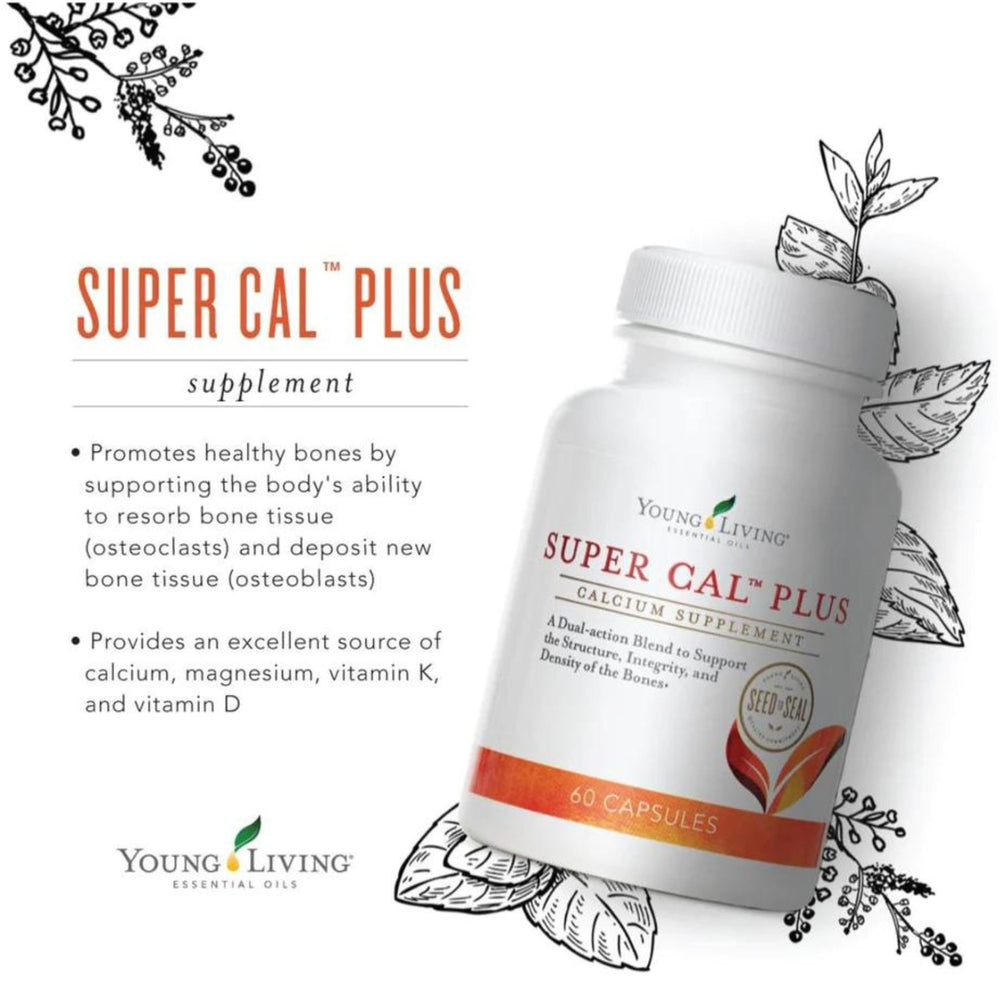 Young Living Super Cal Plus label showcases calcium, magnesium, vitamins D and K.