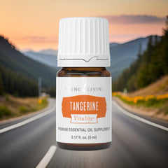 Amber glass bottle of Tangerine Vitality signaling purity and freshness