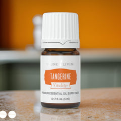 Label detail on Tangerine Vitality bottle showing cold-pressed extraction method