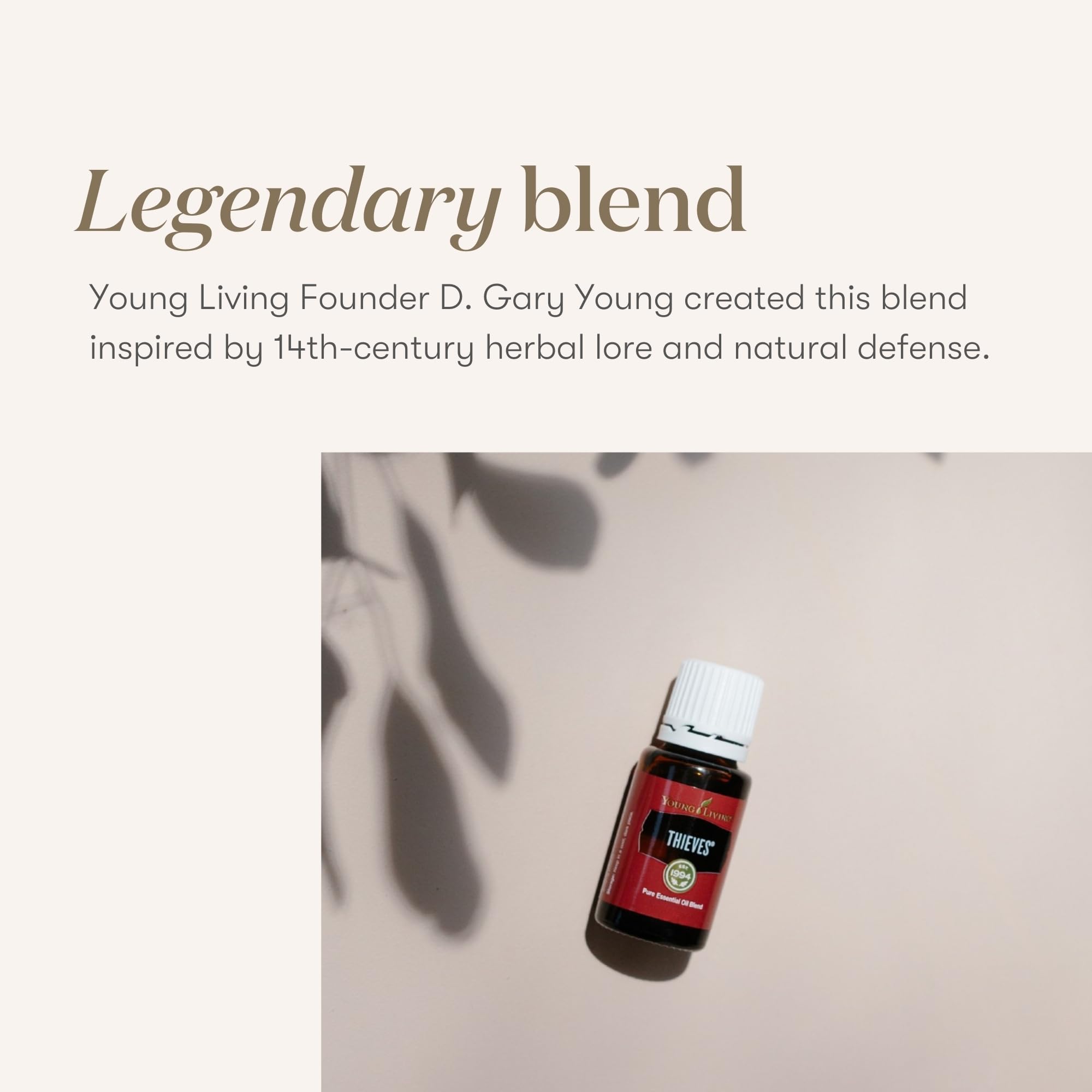 Young Living Thieves 5ml bottle label detail for easy diffusion.