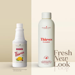 Young Living Thieves Cleaner diluting in water for economical, long-lasting solution.