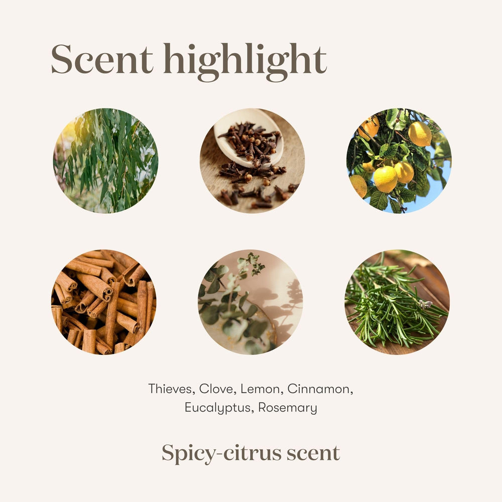 Young Living Thieves Cleaner aroma from Thieves Oil adds fresh spicy scent.