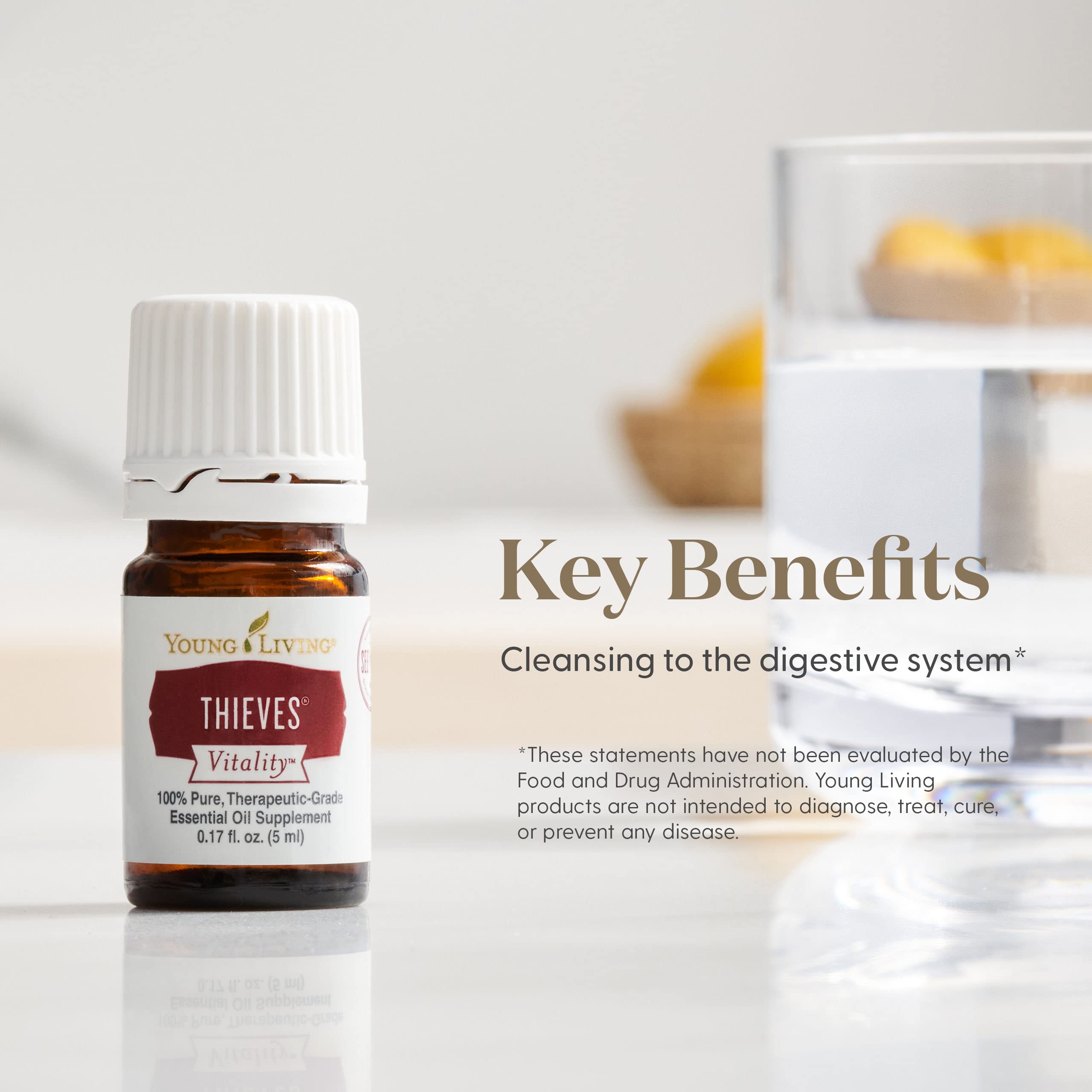 Young Living Thieves Vitality diffuser scene with uplifting aroma for relaxing spaces.