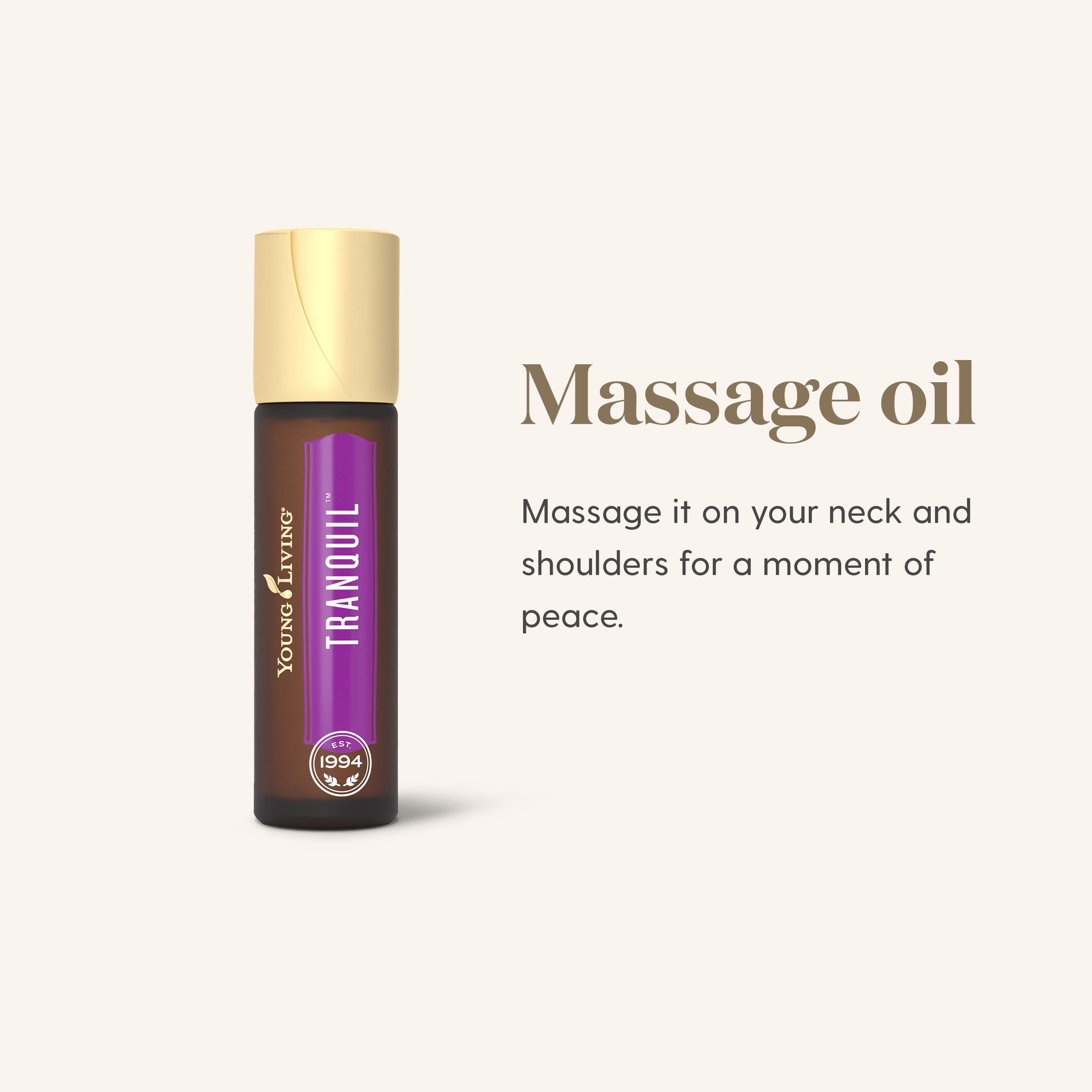 Young Living Tranquil roll-on drops close-up reveals essential oils for aromatherapy.
