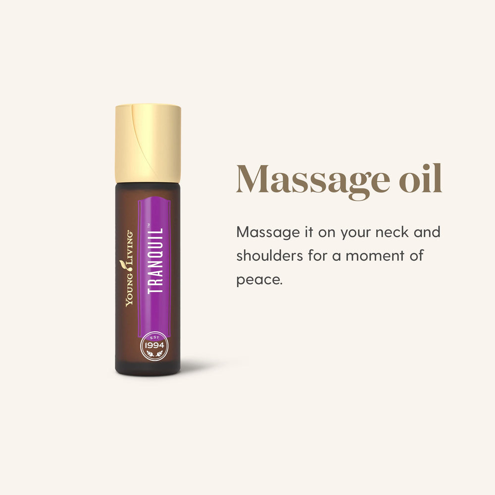 Young Living Tranquil roll-on drops close-up reveals essential oils for aromatherapy.