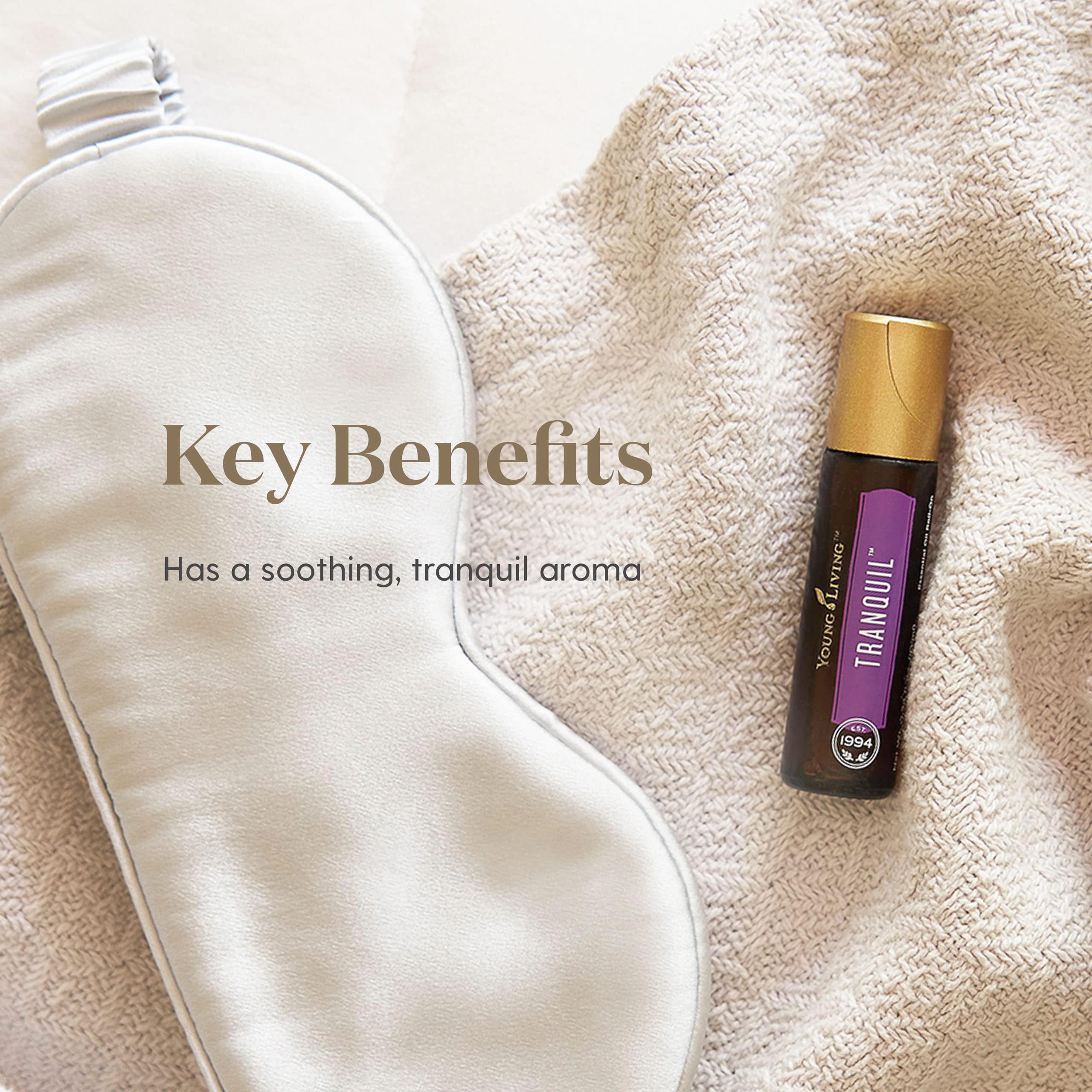 Young Living Tranquil roll-on label close-up highlights calming fragrance.