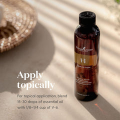Young Living V-6 Enhanced ingredients layout for skin-friendly blends.