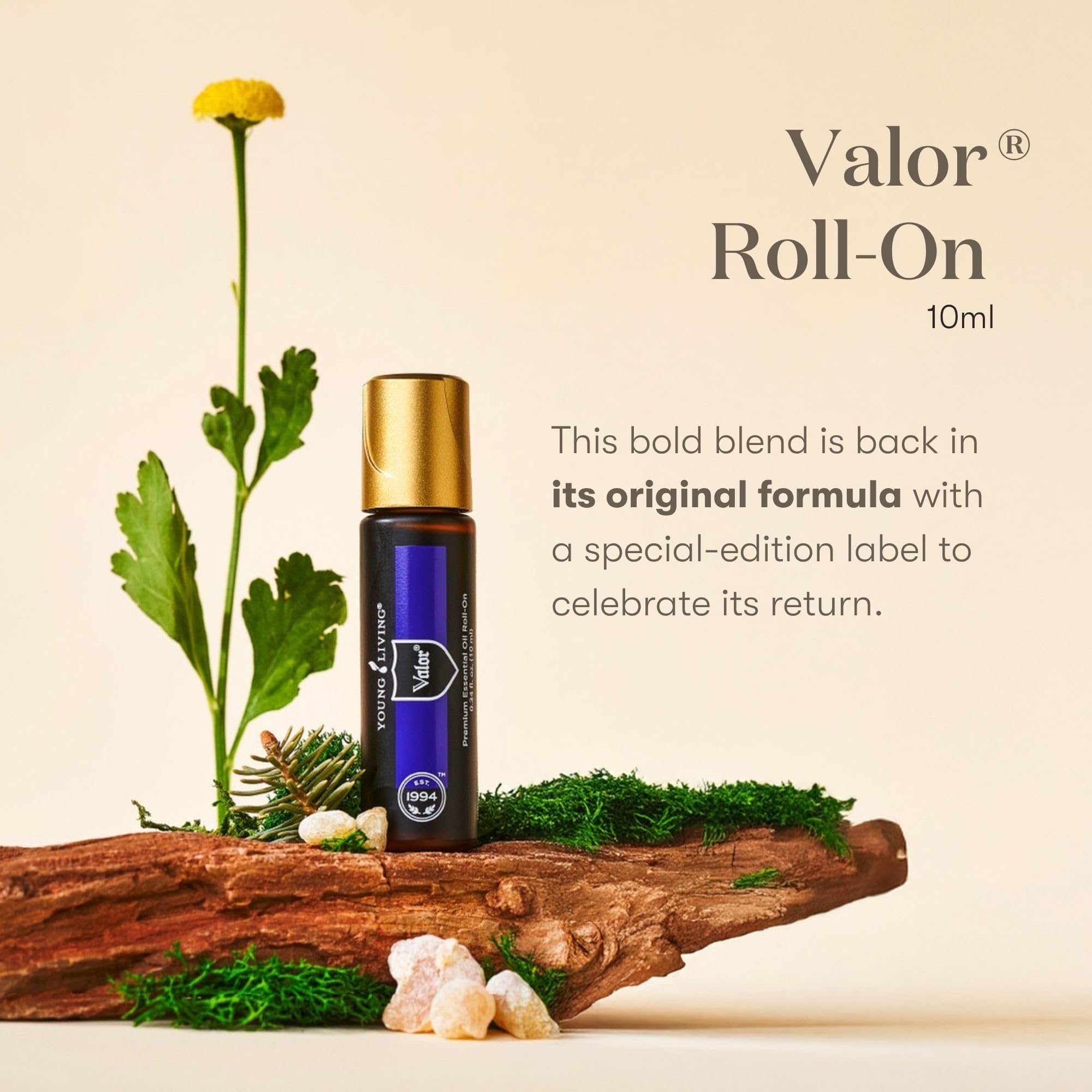 Young Living Valor Roll-On applied to the temples for centered focus.