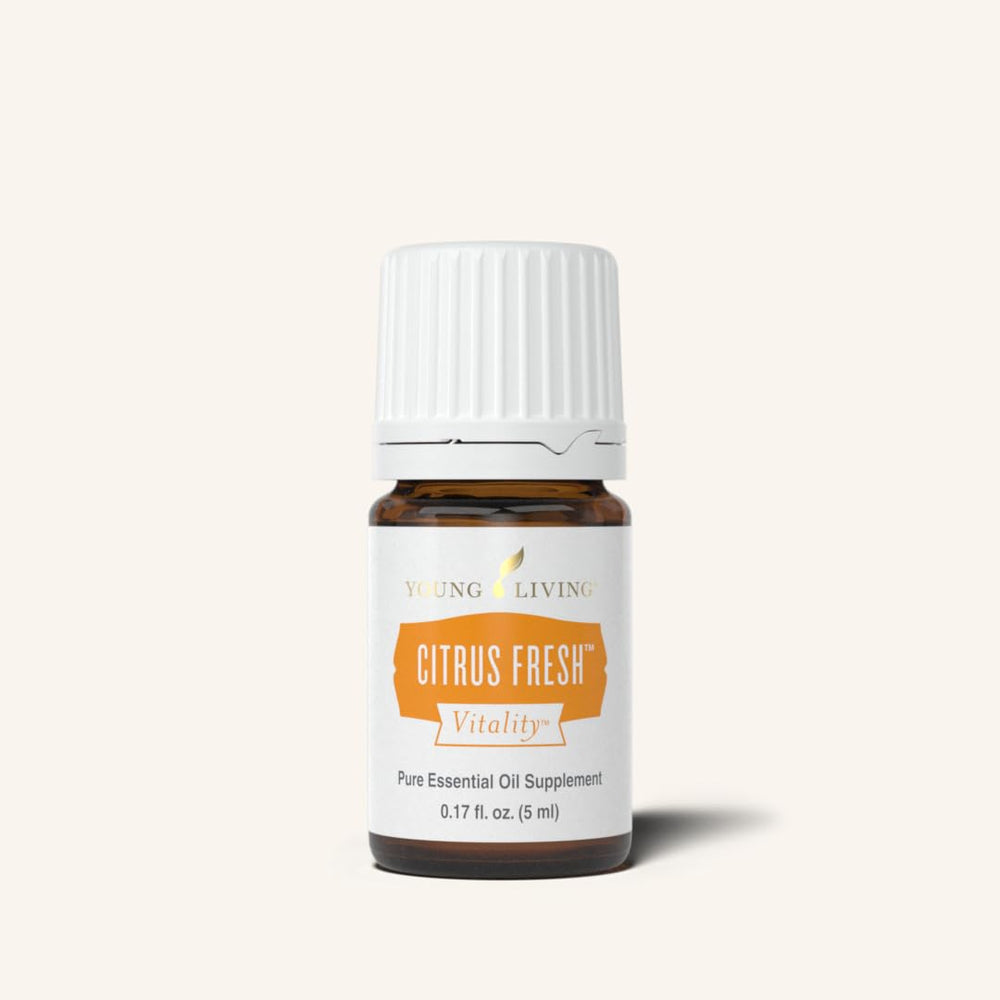 Young Living Vitality Citrus Fresh ingredients blend visual emphasizes pure citrus flavor potential.