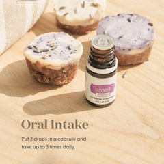 Close-up of Young Living Lavender Oil label indicating purity