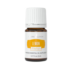 Young Living Vitality Lemon bottle closeup, highlighting bright citrus flavor for cooking