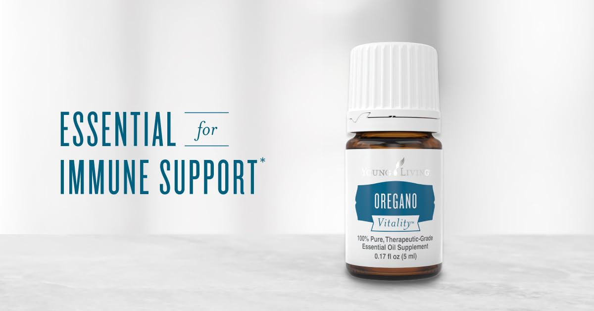 Young Living Vitality Oregano Oil label closeup highlights natural flavor and quality.