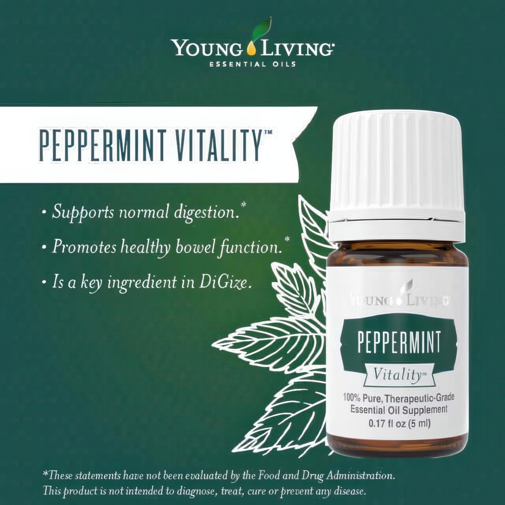 Young Living Vitality Peppermint label close-up shows purity and branding