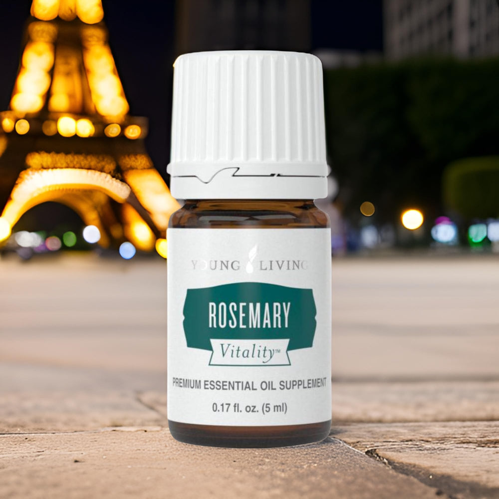 Packaging of Young Living Vitality Rosemary bottle with cleaning solution aroma