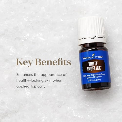 Young Living White Angelica ingredients blend close-up highlighting bergamot, myrrh, ylang-ylang, and geranium