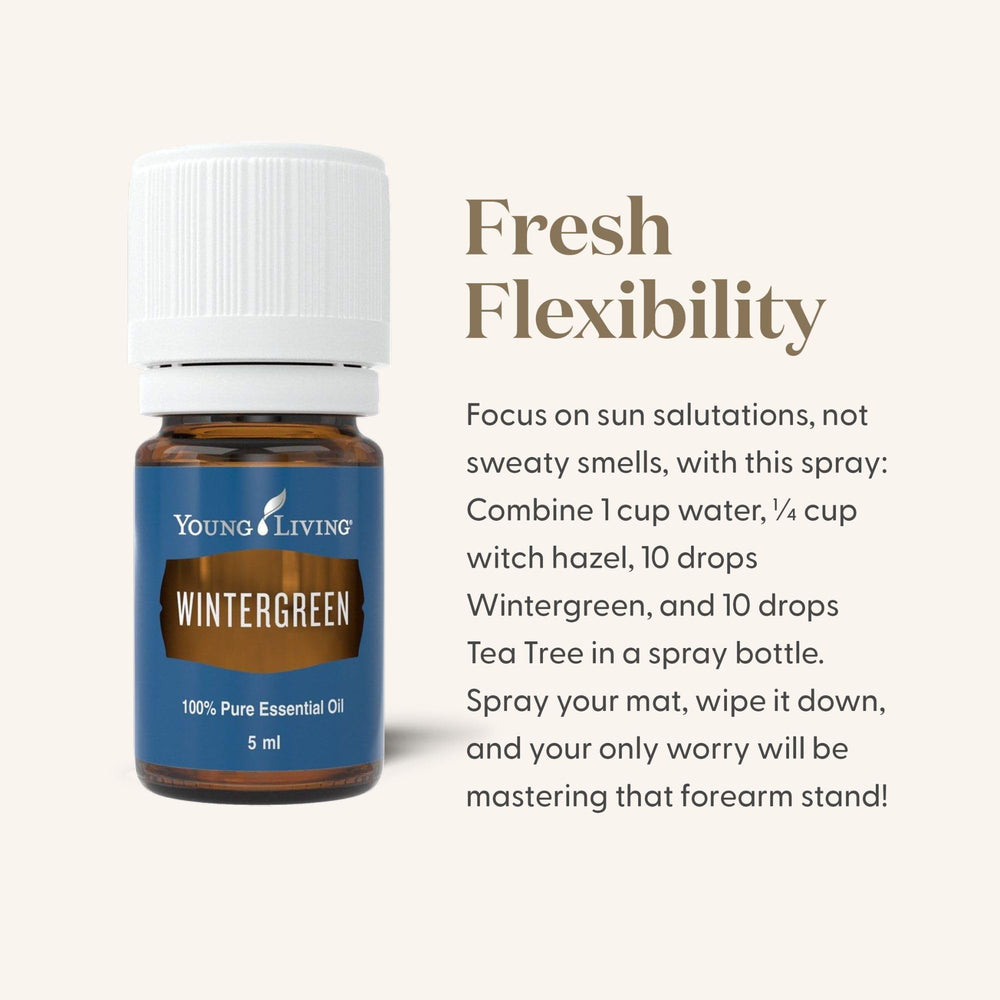 Young Living Wintergreen aroma close-up showing minty-sweet scent for ambience.
