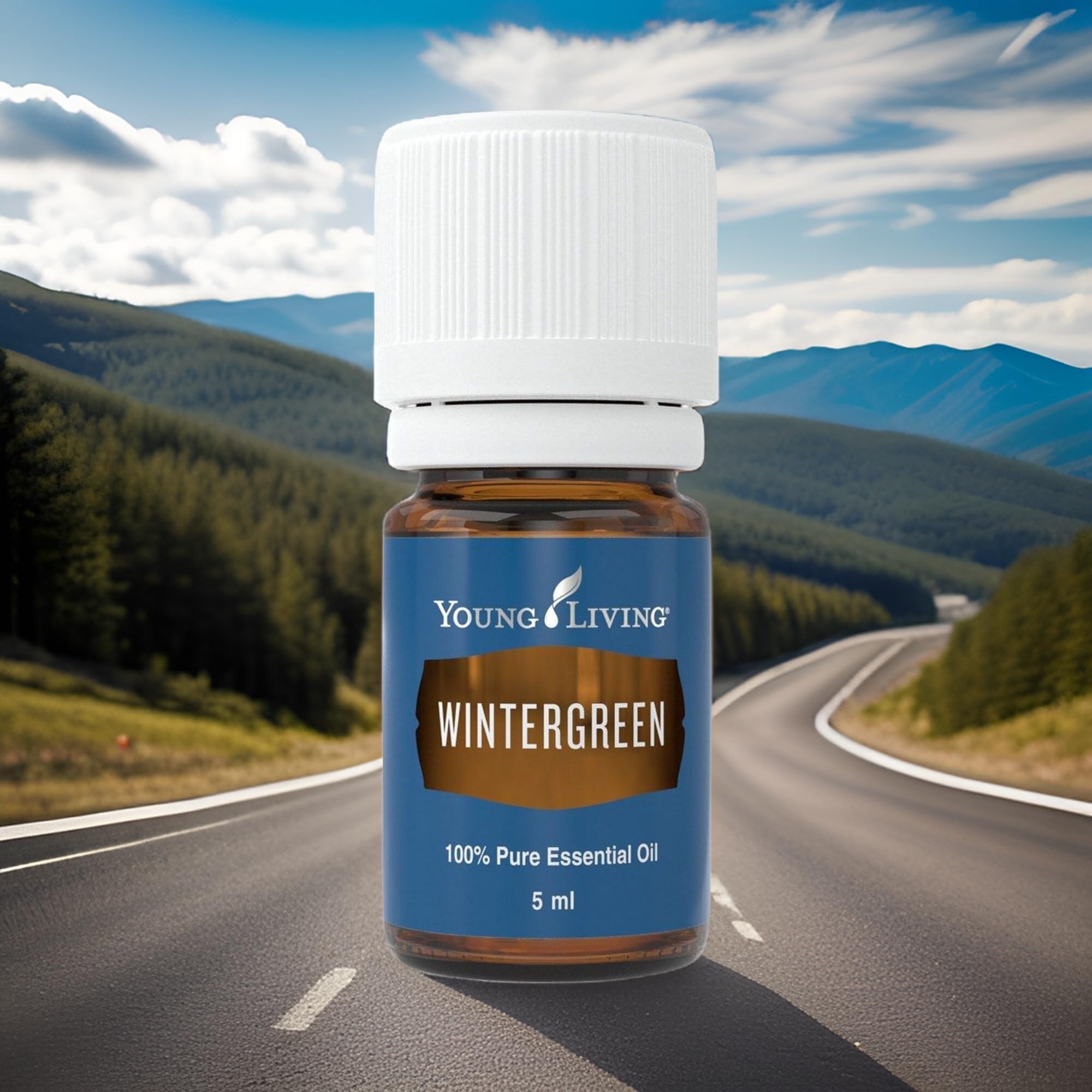 Young Living Wintergreen oil packaging highlights EarthKosher certification and purity.
