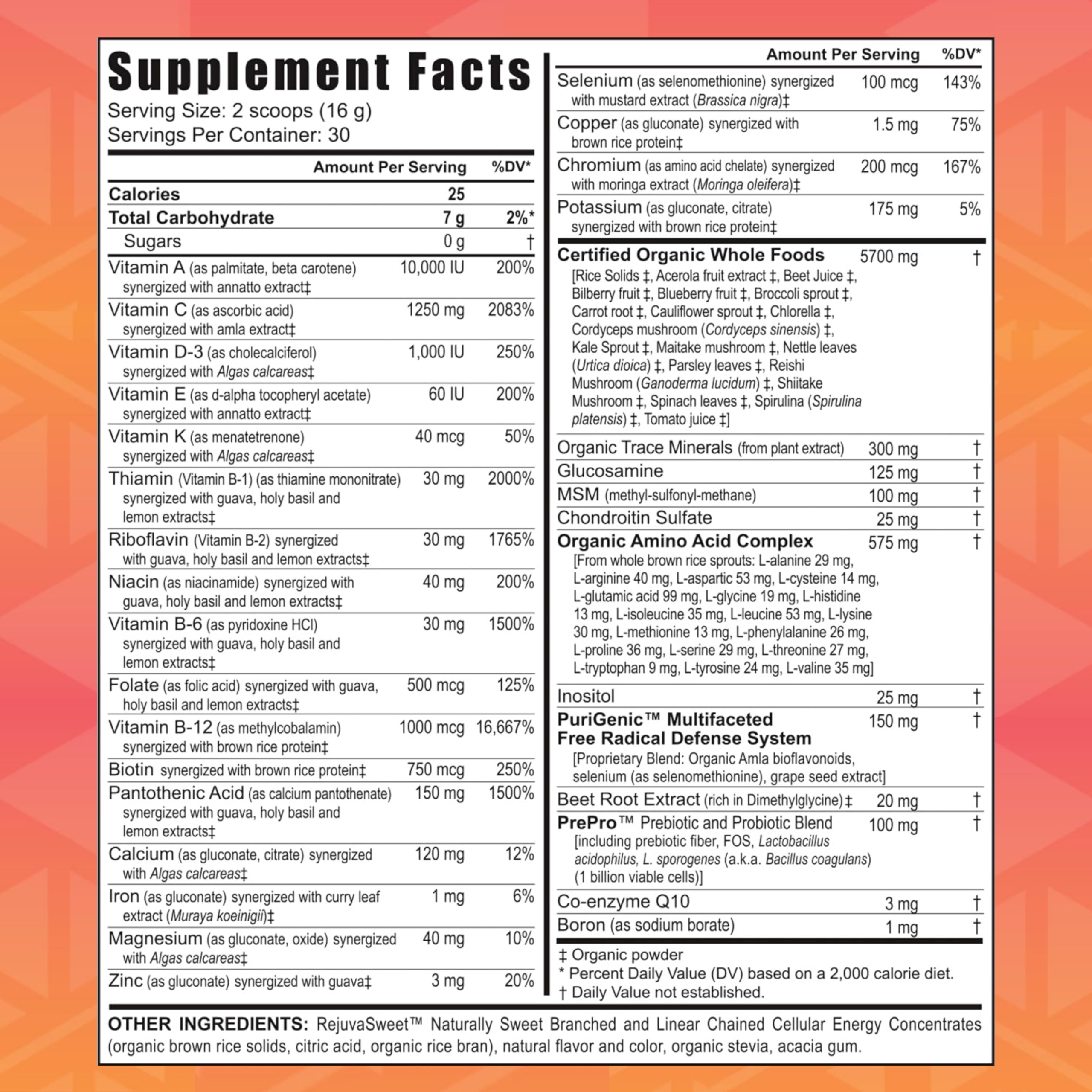 Youngevity Beyond Tangy Tangerine 2.0 label-closeup highlights natural ingredients and flavor benefits.