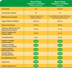 Youngevity Beyond Tangy Tangerine 2.0 label, organic blends supporting antioxidant capacity.