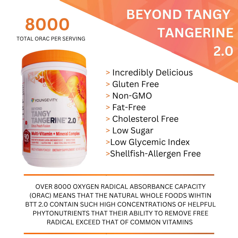Youngevity BTT2 organic seal on packaging communicates certified organic ingredients.