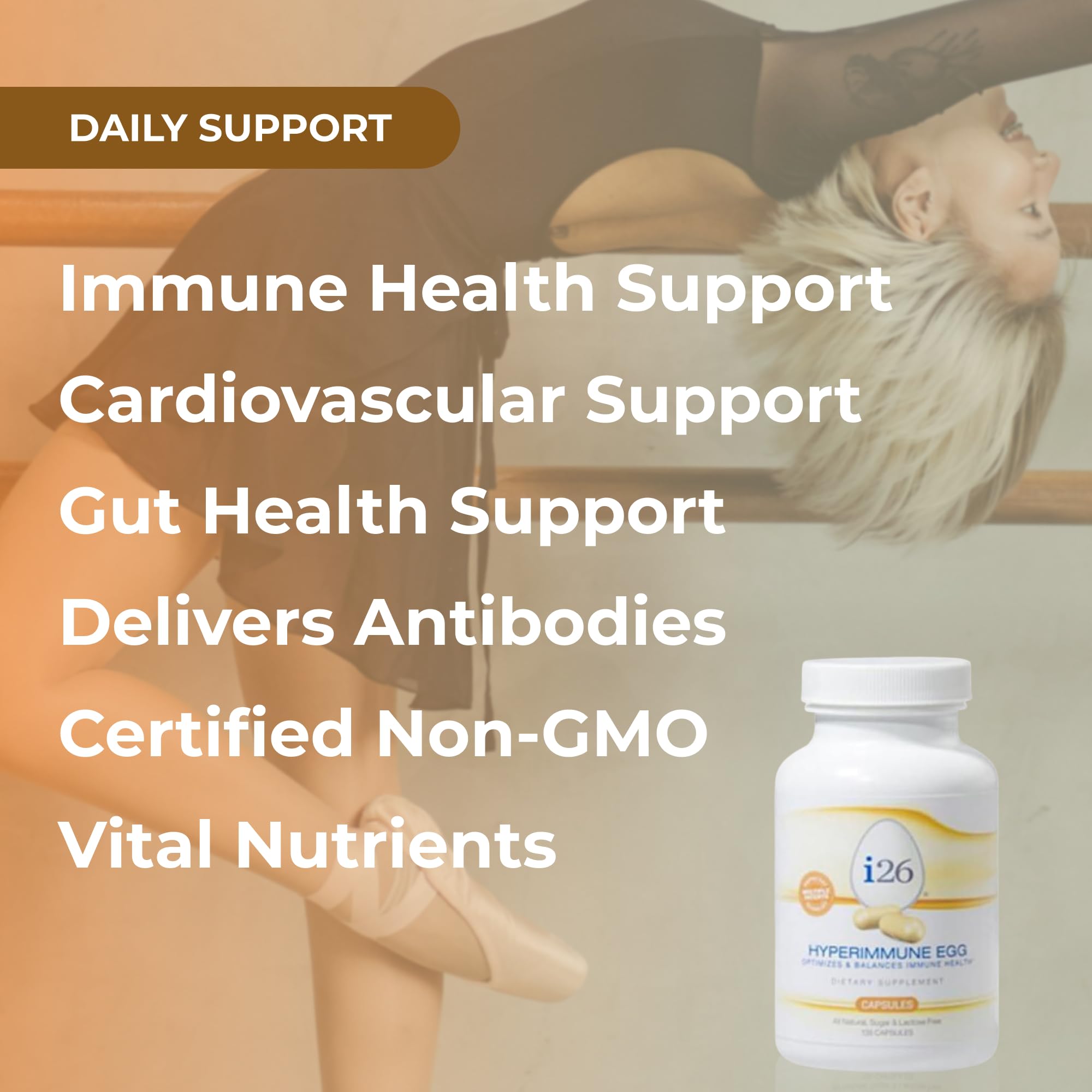 Youngevity i26 Hyperimmune Egg Capsules closeup pills showing compact dose.